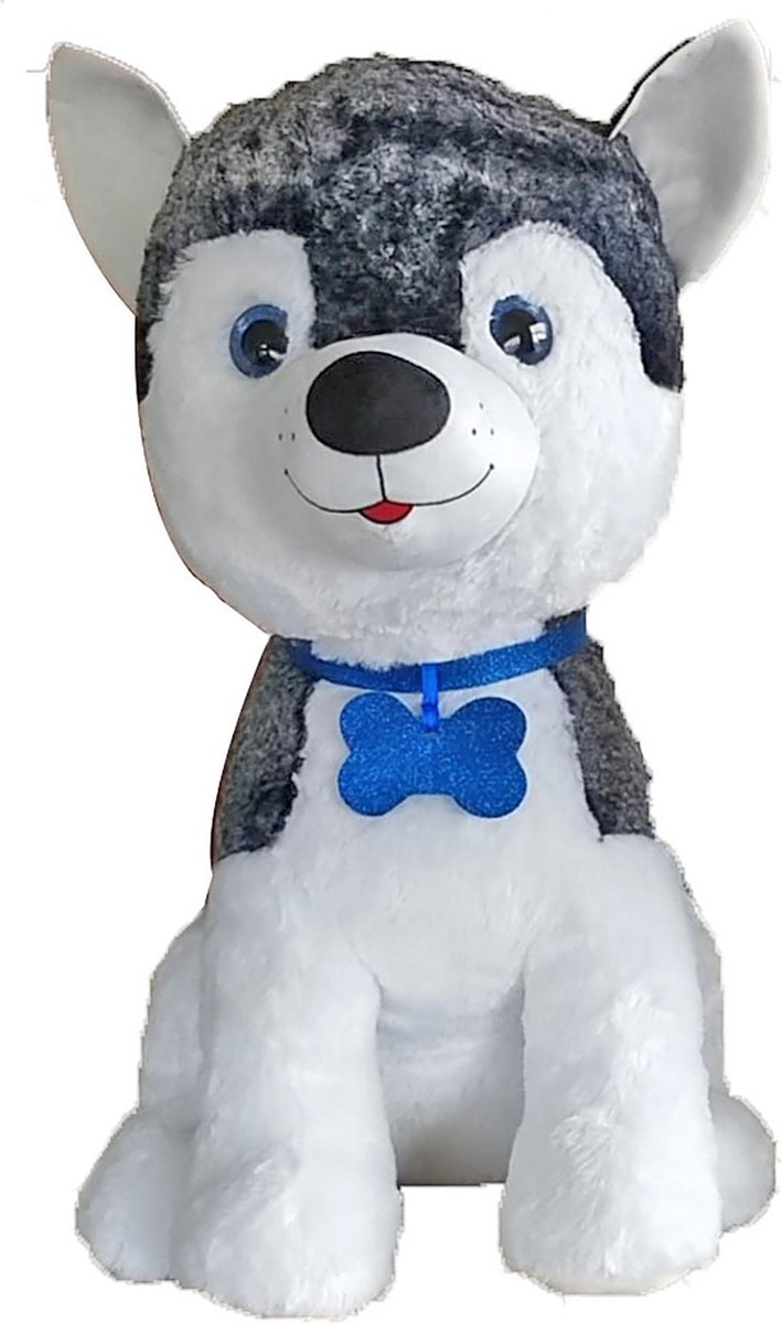 Wolf Knuffel 80cm met blauwe kraag | Grote Husky Knuffel | zachte knuffel voor kinderen | Origineel | GIFT QUALITY |